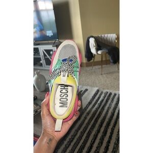 STILL HAVE THESE COPY - Moschino Pink and Green Sneakers Vibrant Style